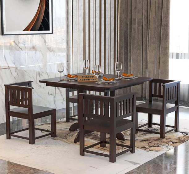 Wopno Furniture Sheesham Solid Wood 4 Seater Dining Table with chair Set for Dining Room Solid Wood 4 Seater Dining Set