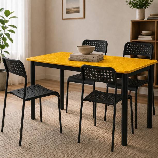 FURINNO Hevy Metal Fram With Unbreacble Plastic Seats Dining set for all purpose Metal 4 Seater Dining Set