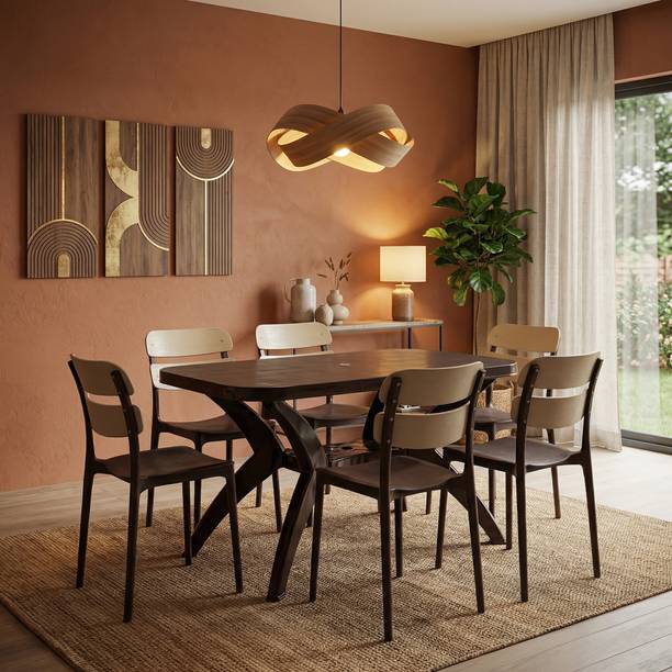 TrendyLivings 6 Seater Dining Table Set for Home Garden Cafeteria Restaurant Plastic 6 Seater Dining Set
