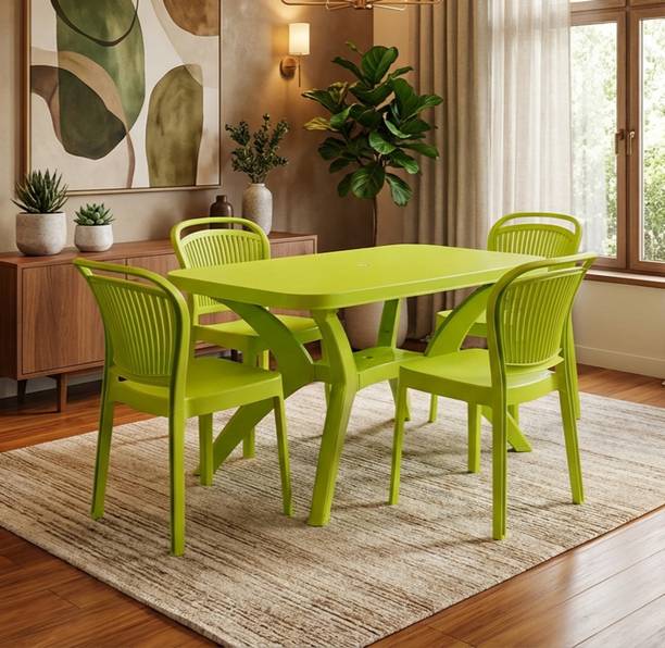 TrendyLivings Strong and Durable 4 Seater Dining Table Set for Home Garden Cafeteria Plastic 4 Seater Dining Set