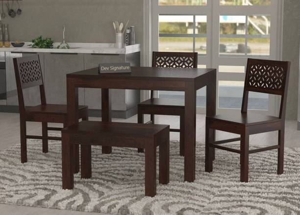 Devsignature Solid Sheesham Wood Four Seater Dining Set For Kitchen , Hotel , Restaurant Solid Wood 4 Seater Dining Set