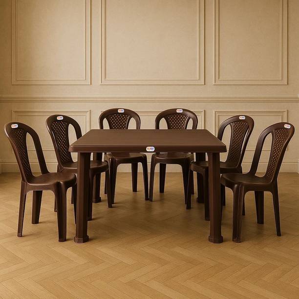 AVRO Delta Table with Fantasy Chair Strong Durable for Garden Home Office Cafeteria Plastic 6 Seater Dining Set