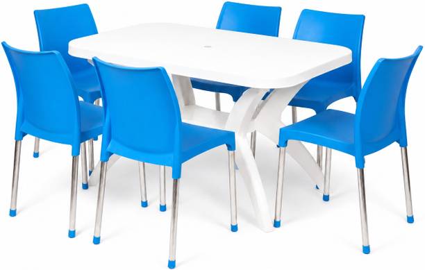 TrendyLivings 6 Seater Dining Table with 6 Chair for Home, Cafe, Restaurant, Garden & Hotel Plastic 6 Seater Dining Set