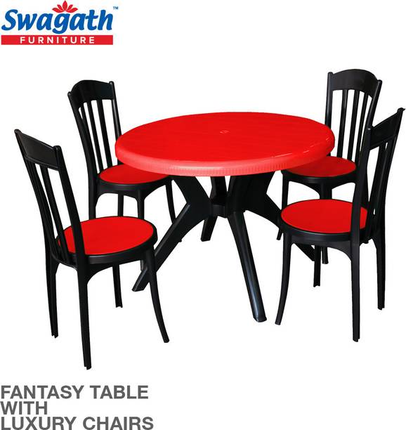 swagath furniture 4 Seater Dining Set for Home Garden Cafeteria Plastic 4 Seater Dining Set