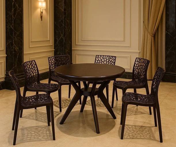 AVRO Alfa Round Table with Spider Chair set for Home, Cafe, Outdoor Seating Plastic 6 Seater Dining Set