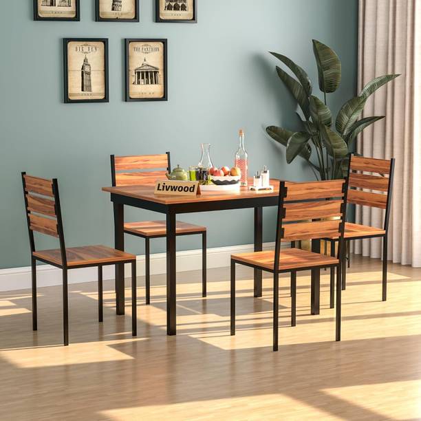 Worldwood Sheesham Wood Metal Dining Table 4 Seater with 4 Chairs Solid Wood 4 Seater Dining Set