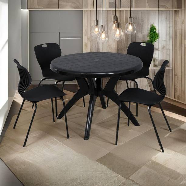 swagath furniture 4 Seater Dining Set for Home Garden Cafeteria Plastic 4 Seater Dining Set