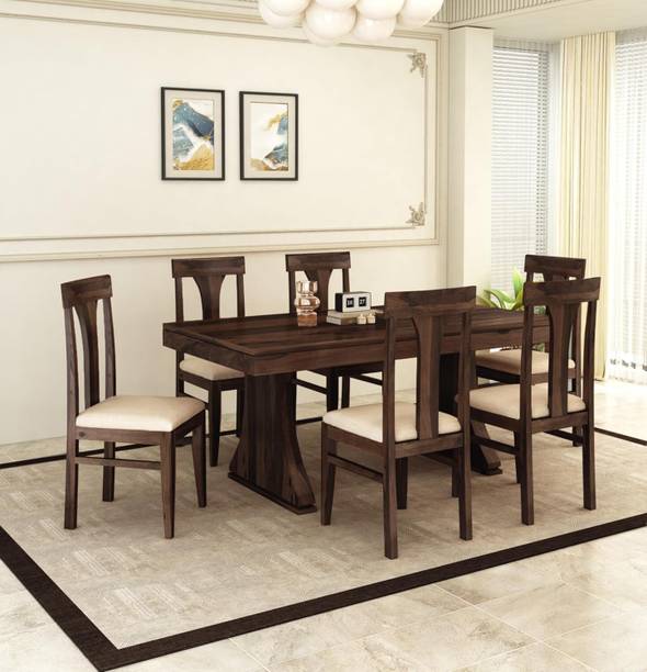 SONA ART & CRAFTS Paan Solid Sheesham Wood 6 Seater Dinner Dinning Table with 6 Chair Solid Wood 6 Seater Dining Set
