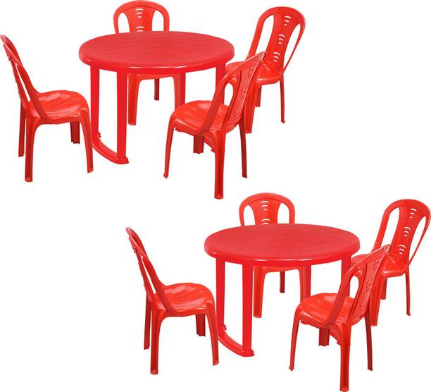 swagath furniture 4 Seater Dining Set 2 for Home Garden Cafeteria Plastic 4 Seater Dining Set