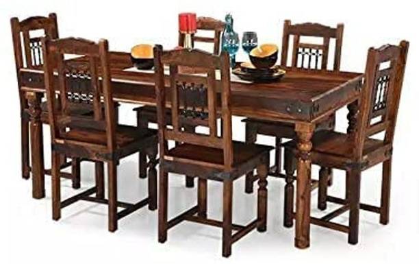 LOONART Solid Wood Six Seater Dining Set For Dining Room / Restaurant Solid Wood 6 Seater Dining Set