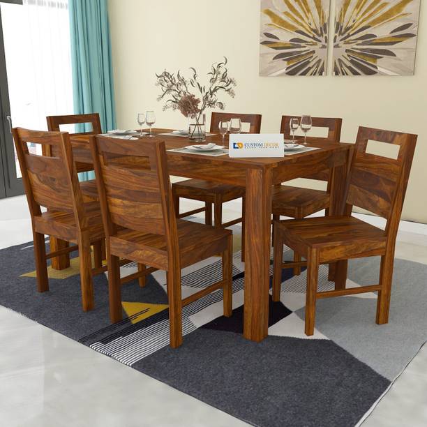 Custom Decor Back Cut Wooden Top Premium Dining Room Furniture Wooden Dining Table with 6 Chairs Solid Wood 6 Seater Dining Set Solid Wood 6 Seater Dining Set