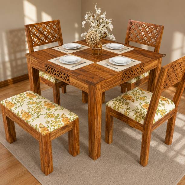 Kendalwood Furniture Premium Dining Room Furniture Wooden Dining Table with 3 Chairs & 1 Bench Solid Wood 4 Seater Dining Set