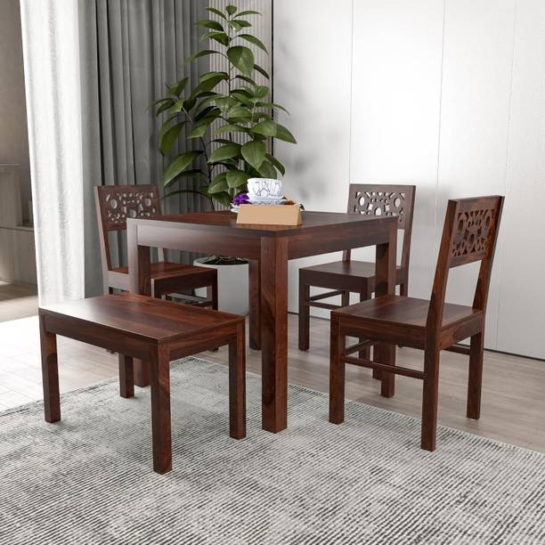 Flipkart Perfect Homes Solid Wood Four Seater Dining Set With Three Chairs & One Bench For Dining Room| Solid Wood 4 Seater Dining Set