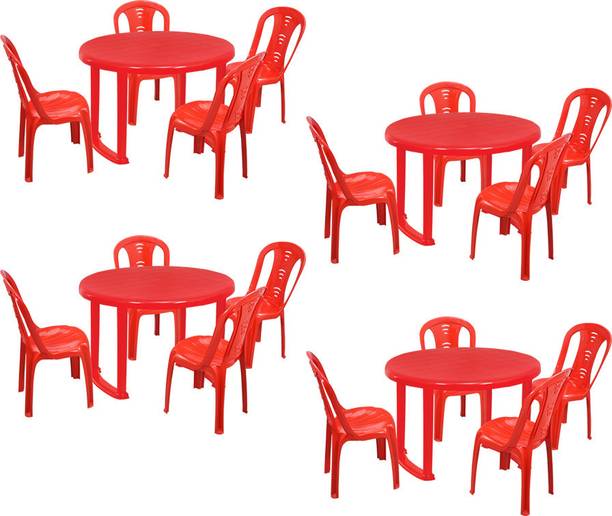 swagath furniture 4 Seater Dining Set 4 for Home Garden Cafeteria Plastic 4 Seater Dining Set