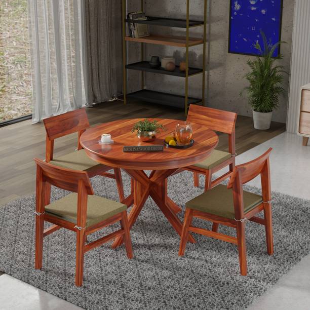 Krishna Wood Decor Solid Wood Dining Set| Wooden Dining Table Set| 4 Seater Dining Set| Solid Wood 4 Seater Dining Set