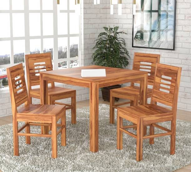 TRUE FURNITURE Sheesham Wood Dining Table Set with 4 Chairs for Home Solid Wood 4 Seater Dining Set