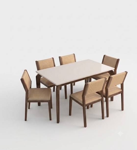WoodLab Sheesham Wood 6 Seater Dining Table Set In Marble Finish Dining Table Solid Wood 6 Seater Dining Set