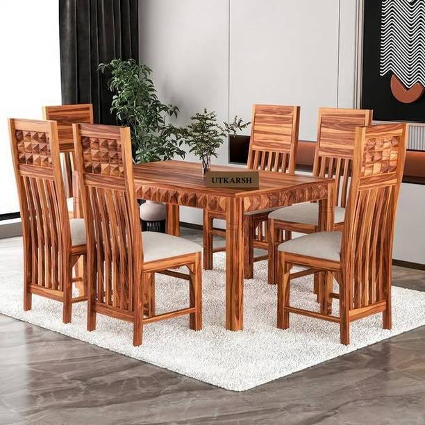 Utkarsh Solid Wood Six Seater Dining Set With Diamond Designed Chairs For Dining Room | Solid Wood 6 Seater Dining Set