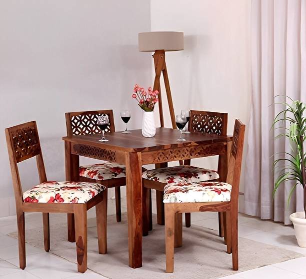 SWANGIA ART Solid Sheesham Wood Four Seater Dining Set For Dining Room/ Kitchen | Solid Wood 4 Seater Dining Set