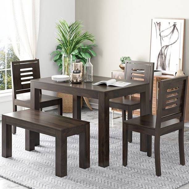 DRYLC FURNITURE Solid Sheesham Wood 4 Seater Dining Table With 3 Chairs, 1 Bench For Dining Room Solid Wood 4 Seater Dining Set