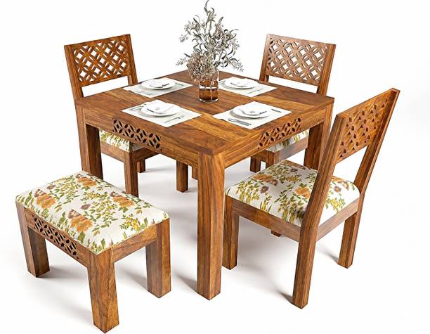 ROZWOODART Sheesham Dining Collection Solid Wood 4 Seater Dining Set