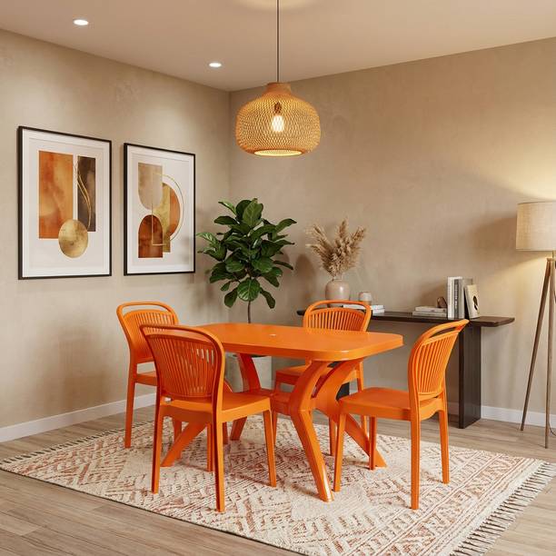 TrendyLivings Strong and Durable 4 Seater Dining Table Set for Home Garden Cafeteria Plastic 4 Seater Dining Set