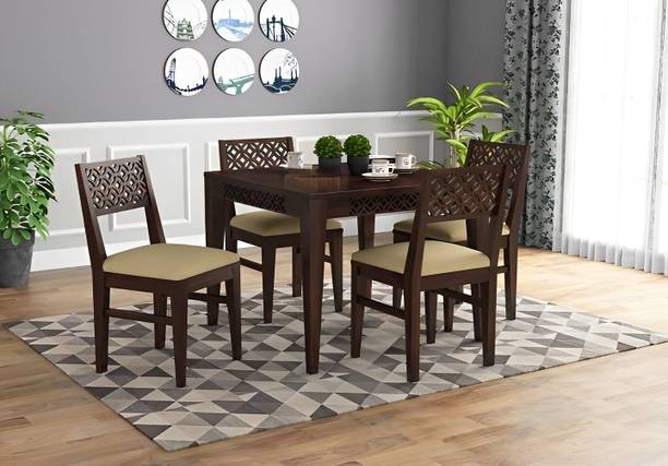SWANGIA ARTS Sheesham Wood 4 Seater Dining Table with Cushion Chairs |Square Dining Table Set Solid Wood 4 Seater Dining Set