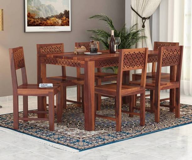 Flipkart Perfect Homes Sheesham Wood Six Seater CNC Designed Dining Set For Dining Room/ Restaurant || Solid Wood 6 Seater Dining Set