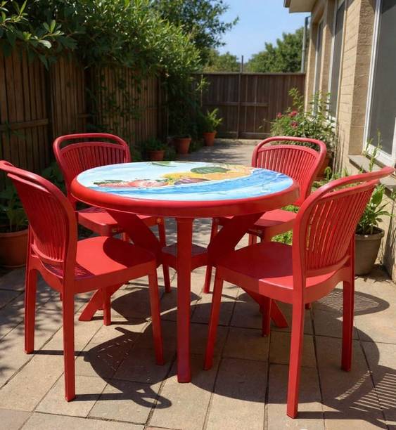 MSR MANGO Mango Plastic Dining set 4 Seater Premium Hmoe Outdoor Café Hotal Plastic 3 Seater Dining Set