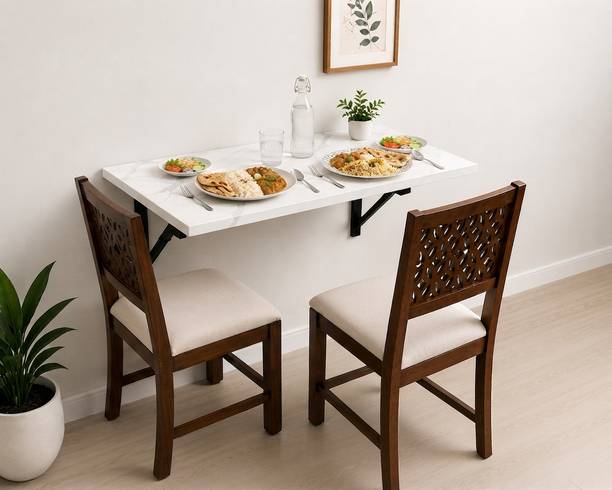 Floresta Wud 2 Seater Wall Mounted Folding Dining Set with Sheesham Wood Chairs | Engineered Wood 2 Seater Dining Set