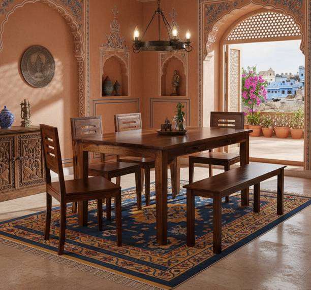Angel Furniture Sheesham Wood Solid Wood 6 Seater Dining Set