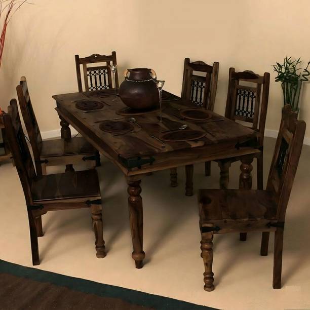 Shree Jeen Mata Enterprises Sheesham Wood 6 Seater Dining| Wooden Table Chair Set| Living Room Dining Set | Solid Wood 6 Seater Dining Set