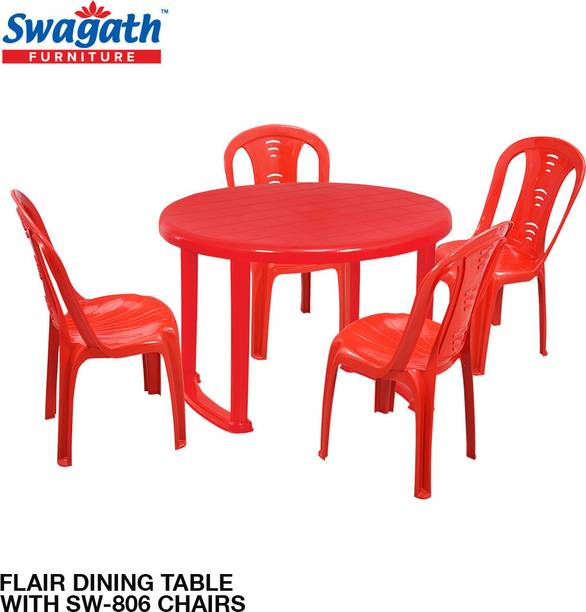 swagath furniture 4 Seater Dining Set 1 for Home Garden Cafeteria Plastic 4 Seater Dining Set