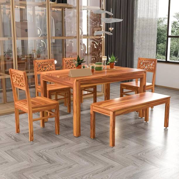 Flipkart Perfect Homes Solid Wood Six Seater Dining Set With Four Chairs & One Bench For Dining Room| Solid Wood 6 Seater Dining Set