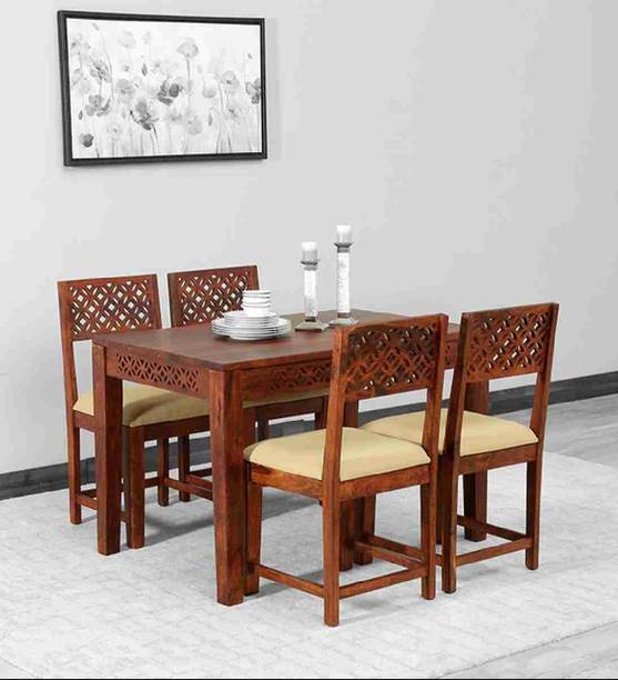 Divine Arts Solid Wood 4 Seater Dining Table With 4 Chairs Dining Room Furniture/Hotel Solid Wood 4 Seater Dining Set
