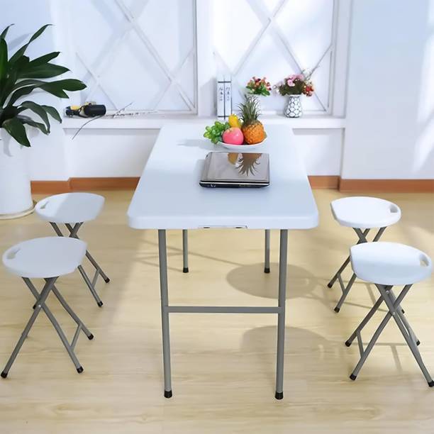 Livzing Heavy-Duty Plastic Portable Picnic Table with 4 Chairs Metal 4 Seater Dining Set