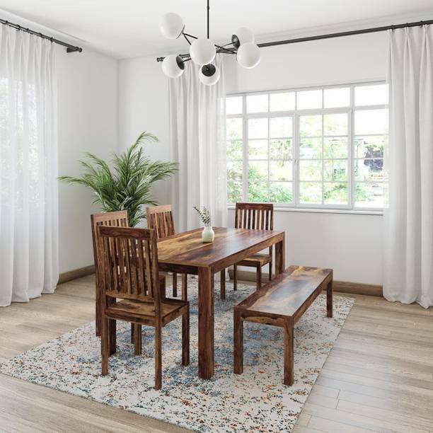 Rajgharana Solid Wood 6 Seater Dining Table with 1 Bench and 4 Chairs For Home Solid Wood 6 Seater Dining Set