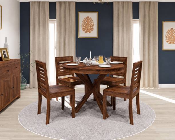Rozwood Arts Sheesham Round Dining Collection Solid Wood 4 Seater Dining Set
