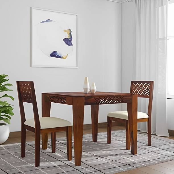 LOONART Solid Sheesham Wood Two Seater Dining Set CNC Design For Dining Room, Café. Solid Wood 2 Seater Dining Set