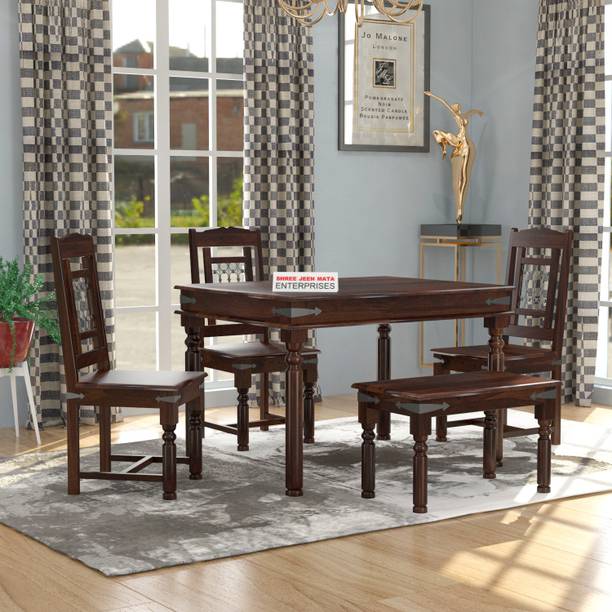 Shree Jeen Mata Enterprises Elegant Sheesham Wood Four Seater Dining Set With Attractive Chairs & Bench | Solid Wood 4 Seater Dining Set