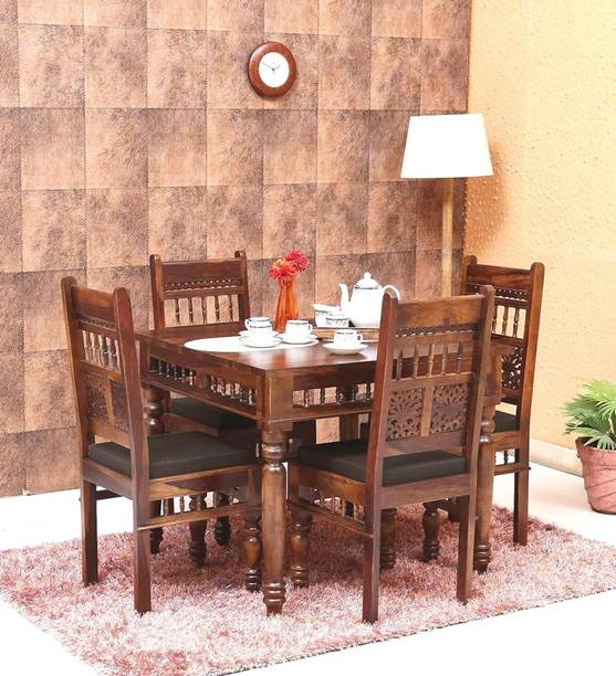 Furnisquare Premium Solid Wood 4 Seater Dining Table Set with 4 Chairs | Home Dinner Room Solid Wood 4 Seater Dining Set