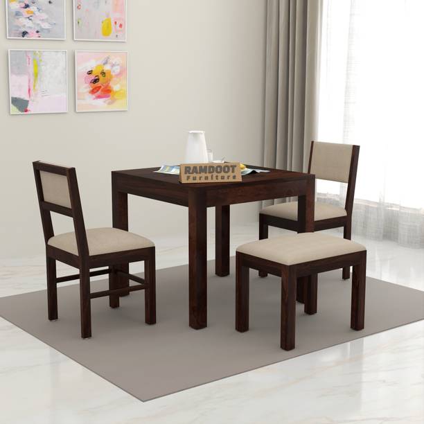 Ramdoot Home Decor Wooden 3 Seater Dining Table Set| Solid Wood Dining Table with 2 Chairs &1 Bench Solid Wood 3 Seater Dining Set