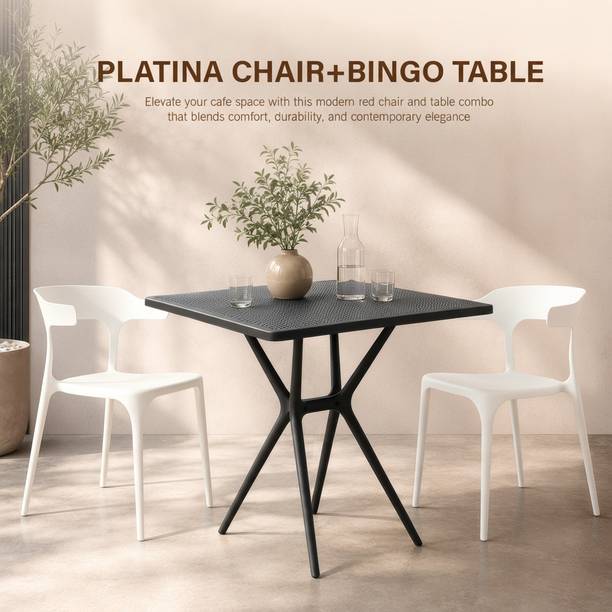Diya Bingo Square Dining Table Set for Home Garden Cafeteria Restaurant Plastic 2 Seater Dining Set