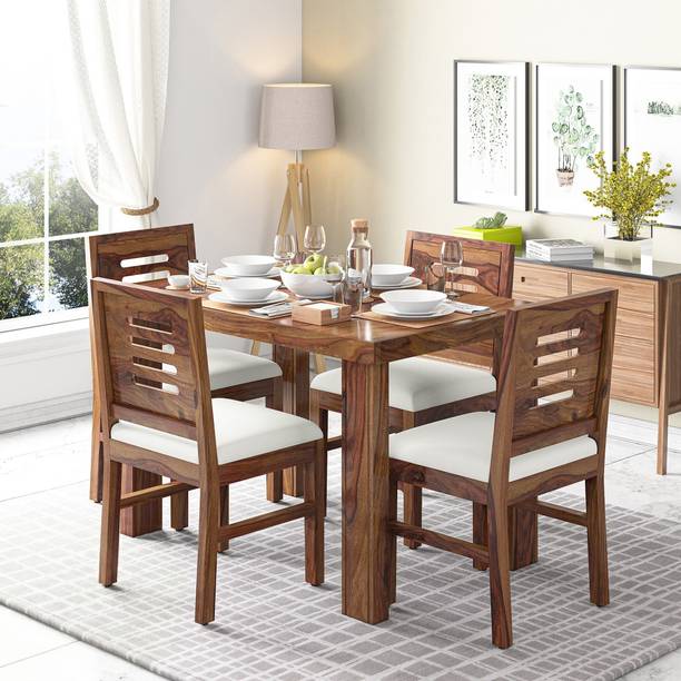 Modway Solid Sheesham Wood 4 Seater Dining Table Set with Four Chair for Living Room Solid Wood 4 Seater Dining Set