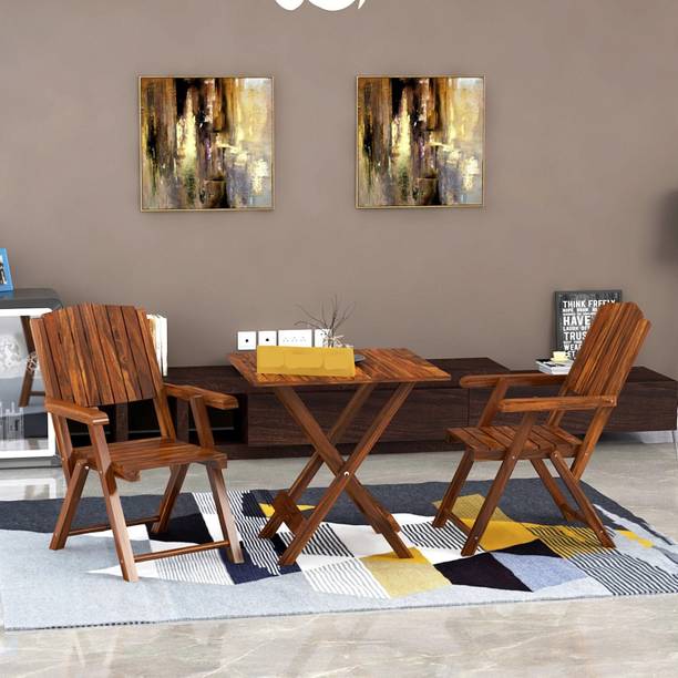 FLIPWOOD Arm Rest Folding Chair and Table for Garden Balcony Cafe Solid Wood 2 Seater Dining Set