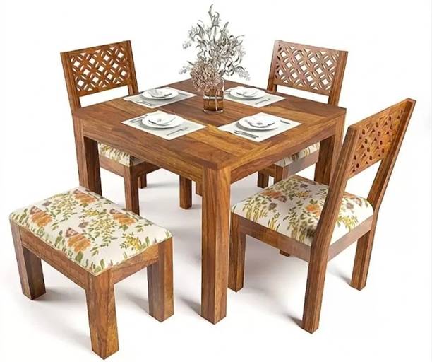 Devsignature Sheesham Wood 4 Seater Dining Set/Wooden Dining Table & Chair Set For Home Solid Wood 4 Seater Dining Set