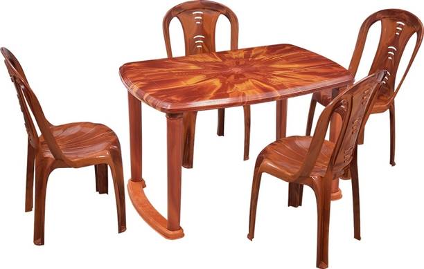 swagath furniture 4 Seater Dining Set for Home Garden Cafeteria Plastic 4 Seater Dining Set