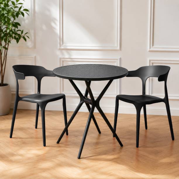 Diya Bingo Round and Platina Dining Table Set for Home Garden Cafeteria Restaurant Plastic 2 Seater Dining Set