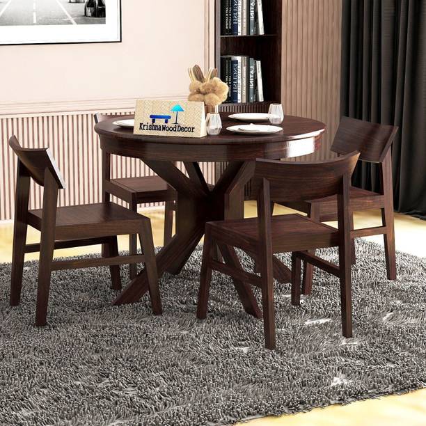Krishna Wood Decor Solid Sheesham Wood 4 Seater Dining Table Set With 4 Chair For Dining Room| Solid Wood 4 Seater Dining Set
