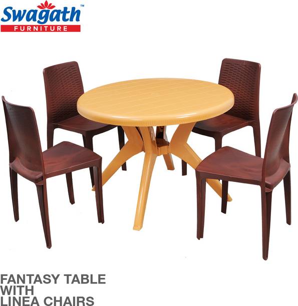swagath furniture 4 Seater Dining Set for Home Garden Cafeteria Plastic 4 Seater Dining Set